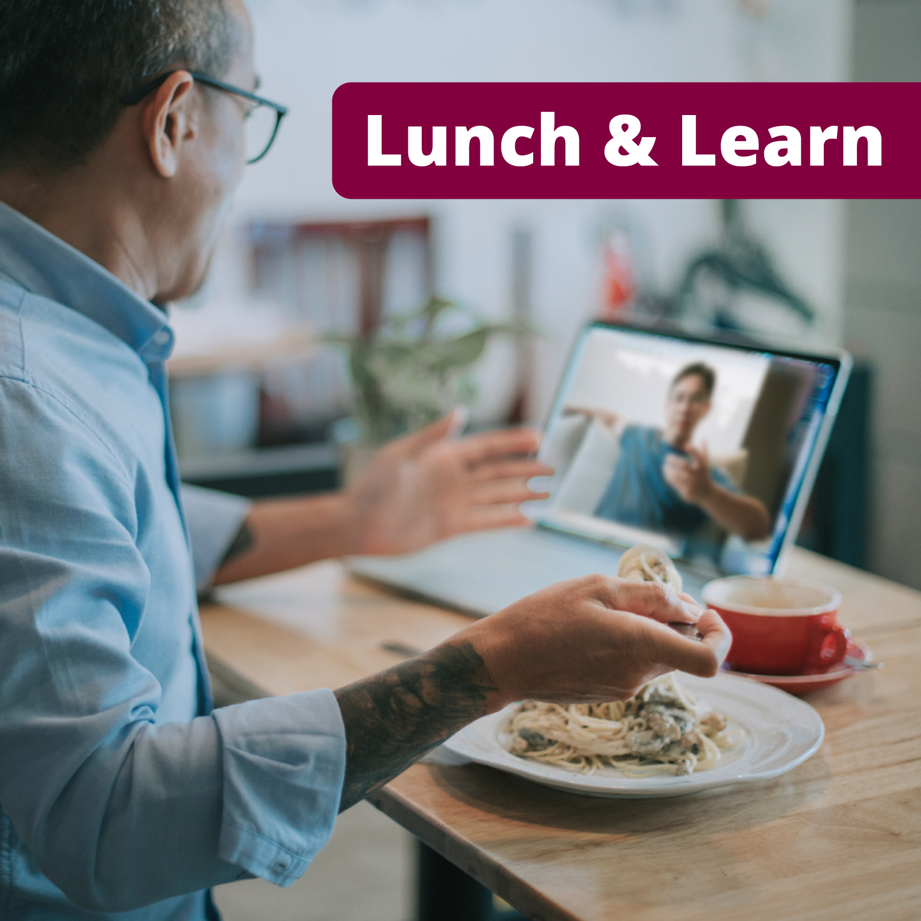 Person eating lunch while on a video call