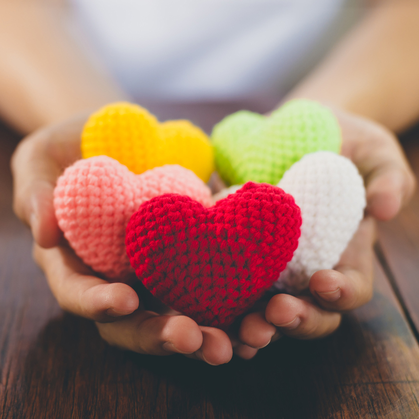 Handful of crocheted hearts