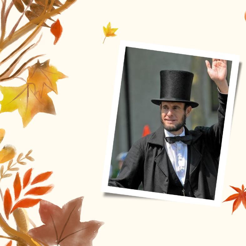Lincoln in a frame on a fall leaf background