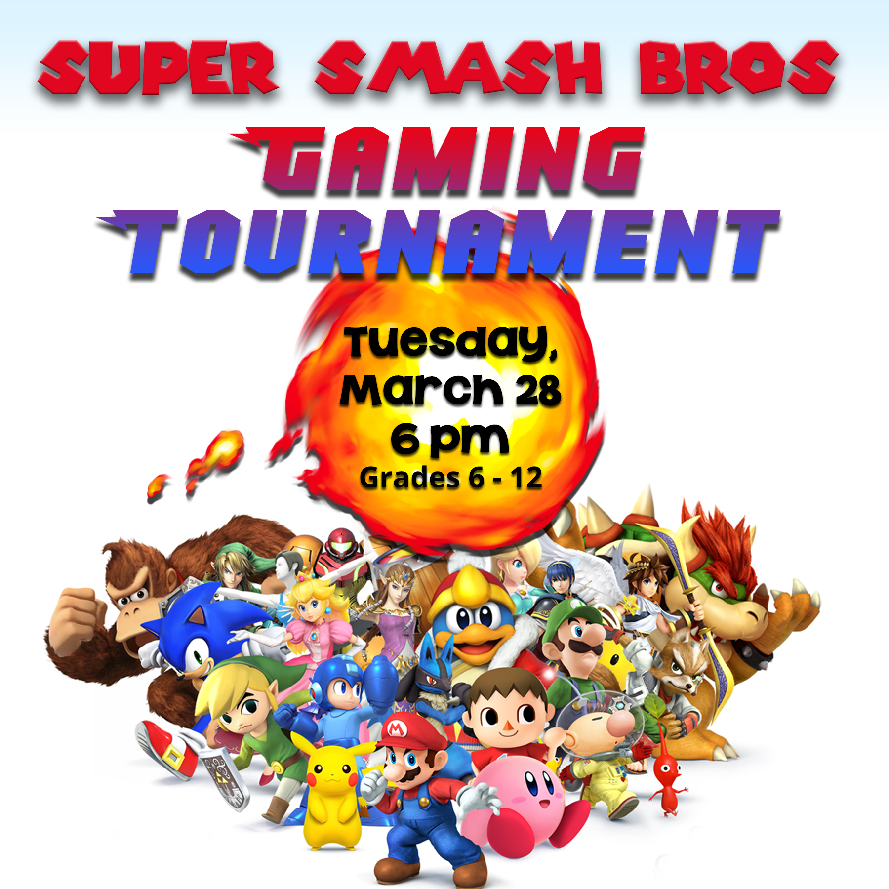 Super Smash graphic with characters