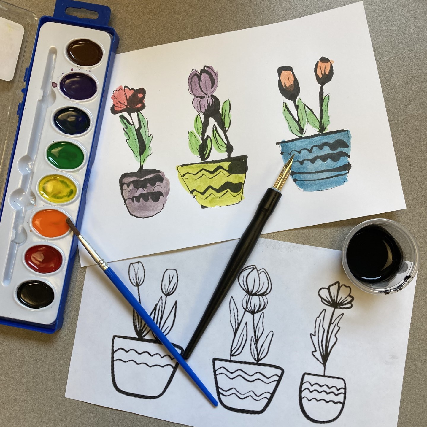 Monoprint with watercolor