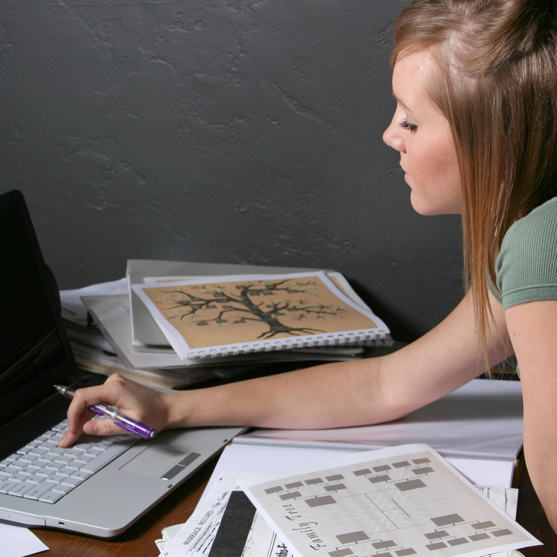 Woman doing genealogy research