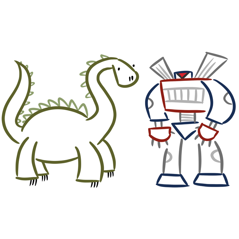 Mark Anderson cartoon dinosaur and robot