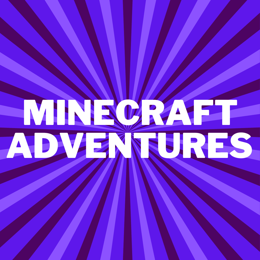 "Minecraft Adventures" on purple background