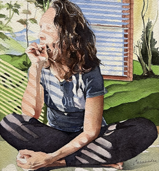 Woman gazing out the window