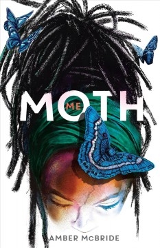Book Cover. Girl with braids and green headband with blue moth.