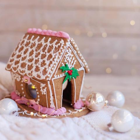 Gingerbread house on table