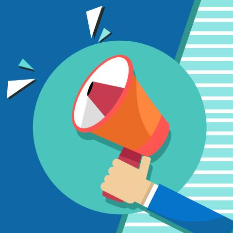 Graphic of person holding loudspeaker 