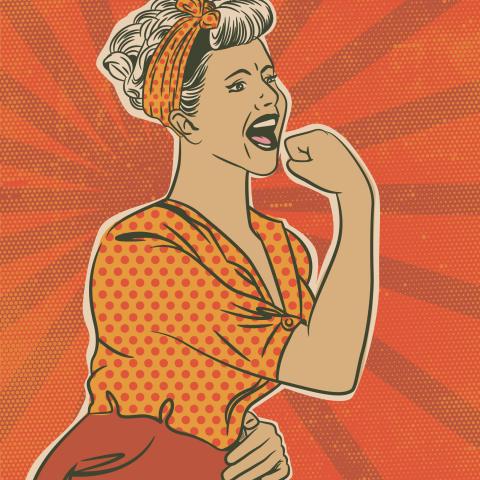 Cartoon of a woman flexing