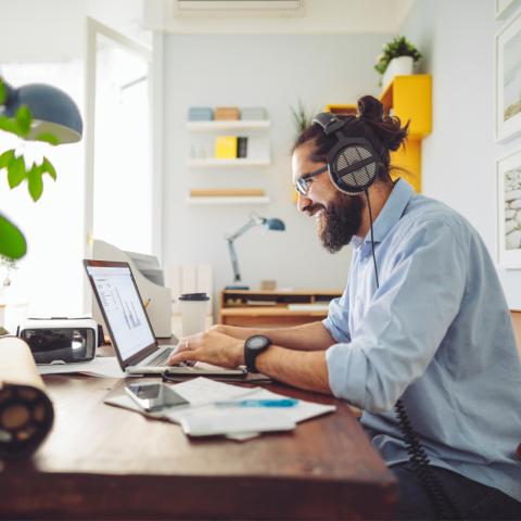 Man working from home on computer