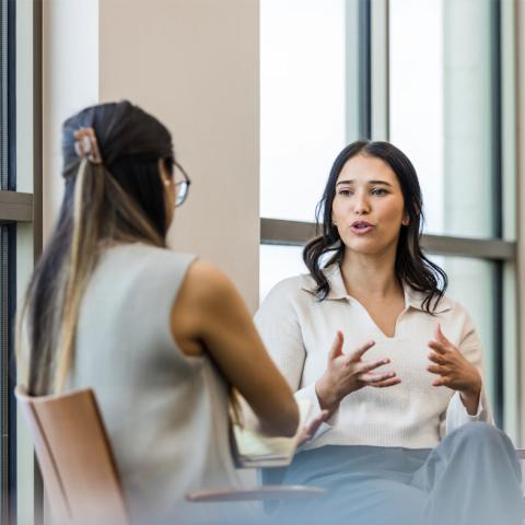 Woman being interviewed