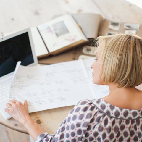 Woman conducting family tree research