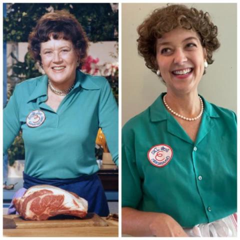 Julia Child and Leslie Goddard in matching costume