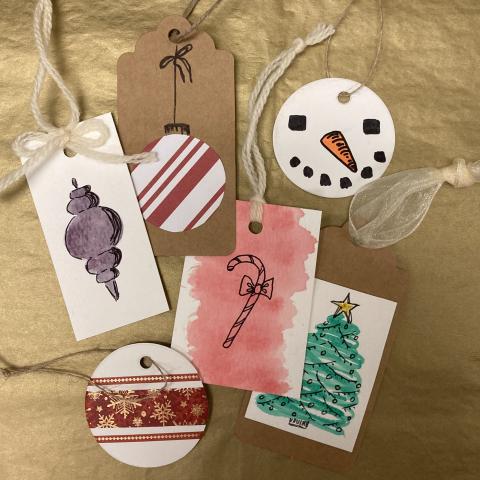 Assortment of handmade holiday gift tags