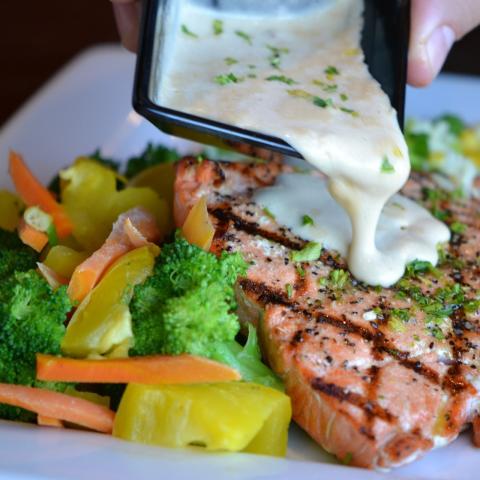 healthy meal of grilled salmon and vegetables