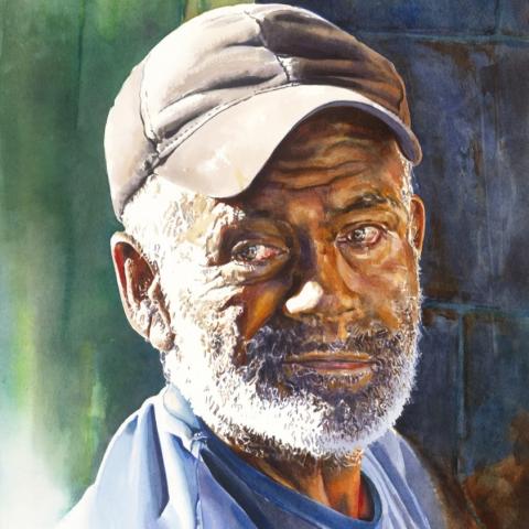 Watercolor portrait of man by Tony Armendariz showing light and shadow