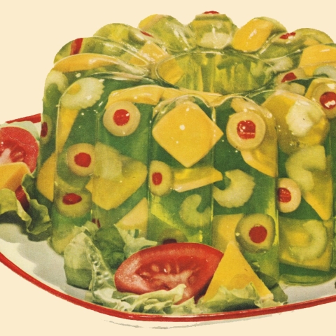 Jell-o mold with olives and vegetables