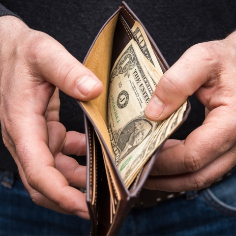 Hands opening a wallet