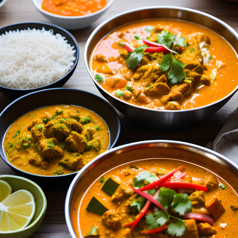 bowls of curry and rice