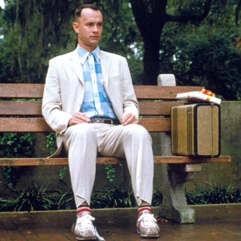 Actor Tom Hanks portraying Forrest Gump