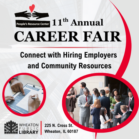 "11th Annual Career Fair Connect with Hiring Employers and Community Resources" text on a gray background with an image of people networking