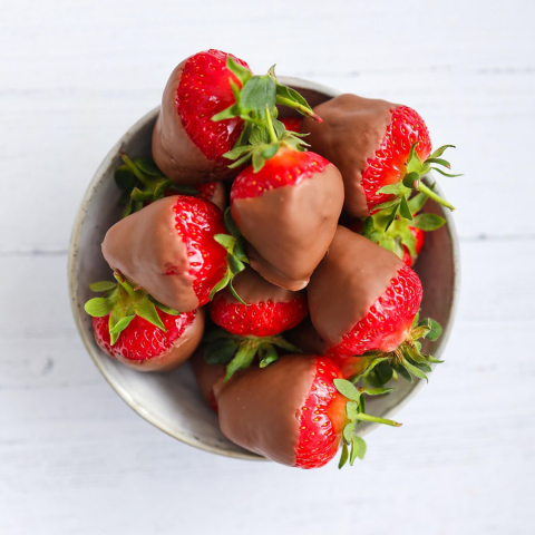 Chocolate covered strawberries in a bowl