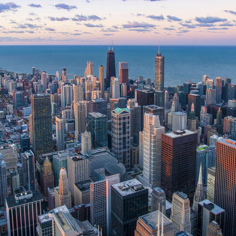 Chicago skyline with Lake Michigan beyond