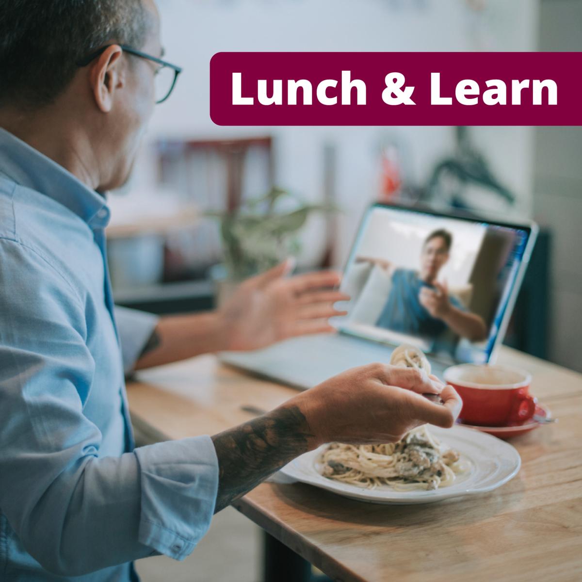 Person eating lunch while on a video call