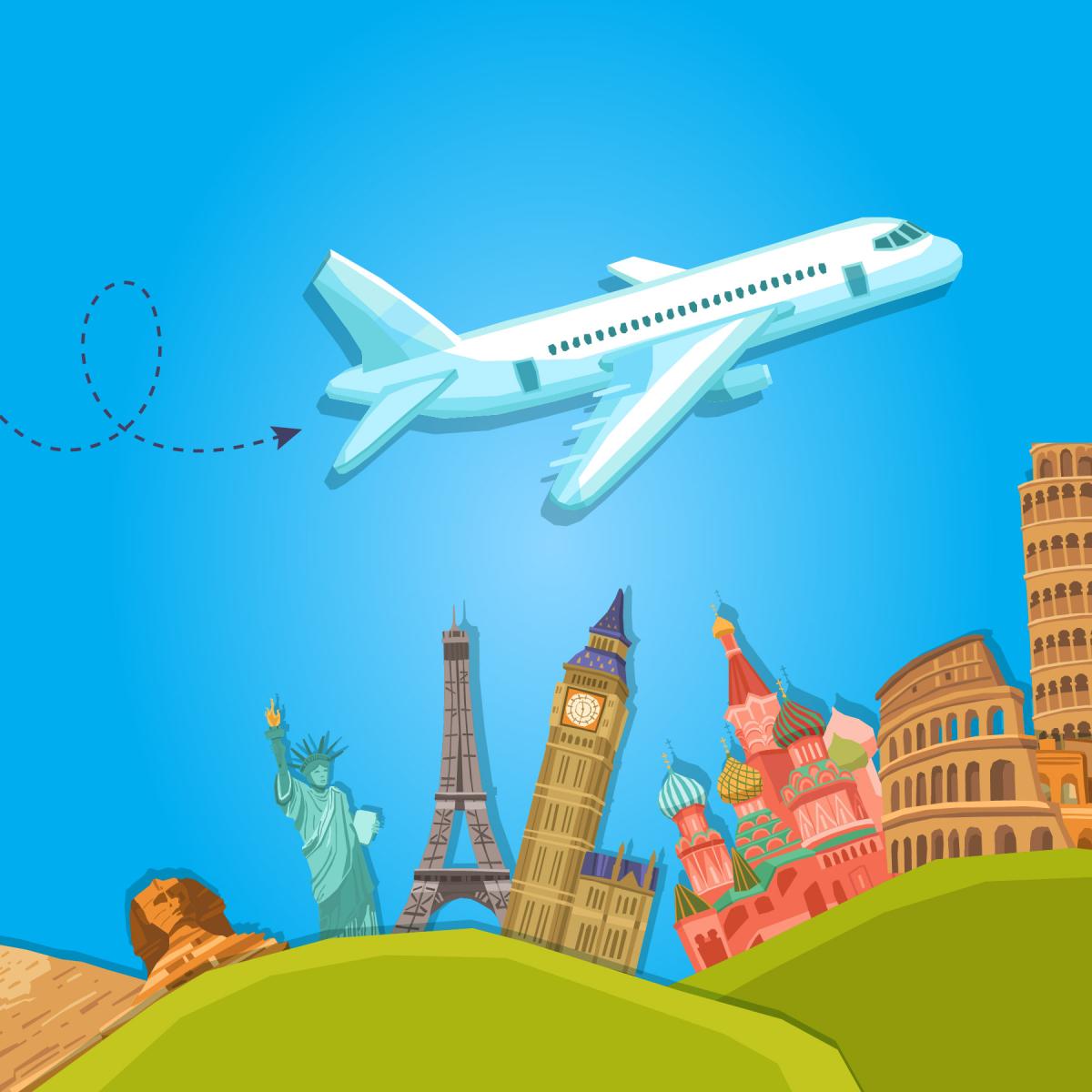 Plane flying across the world