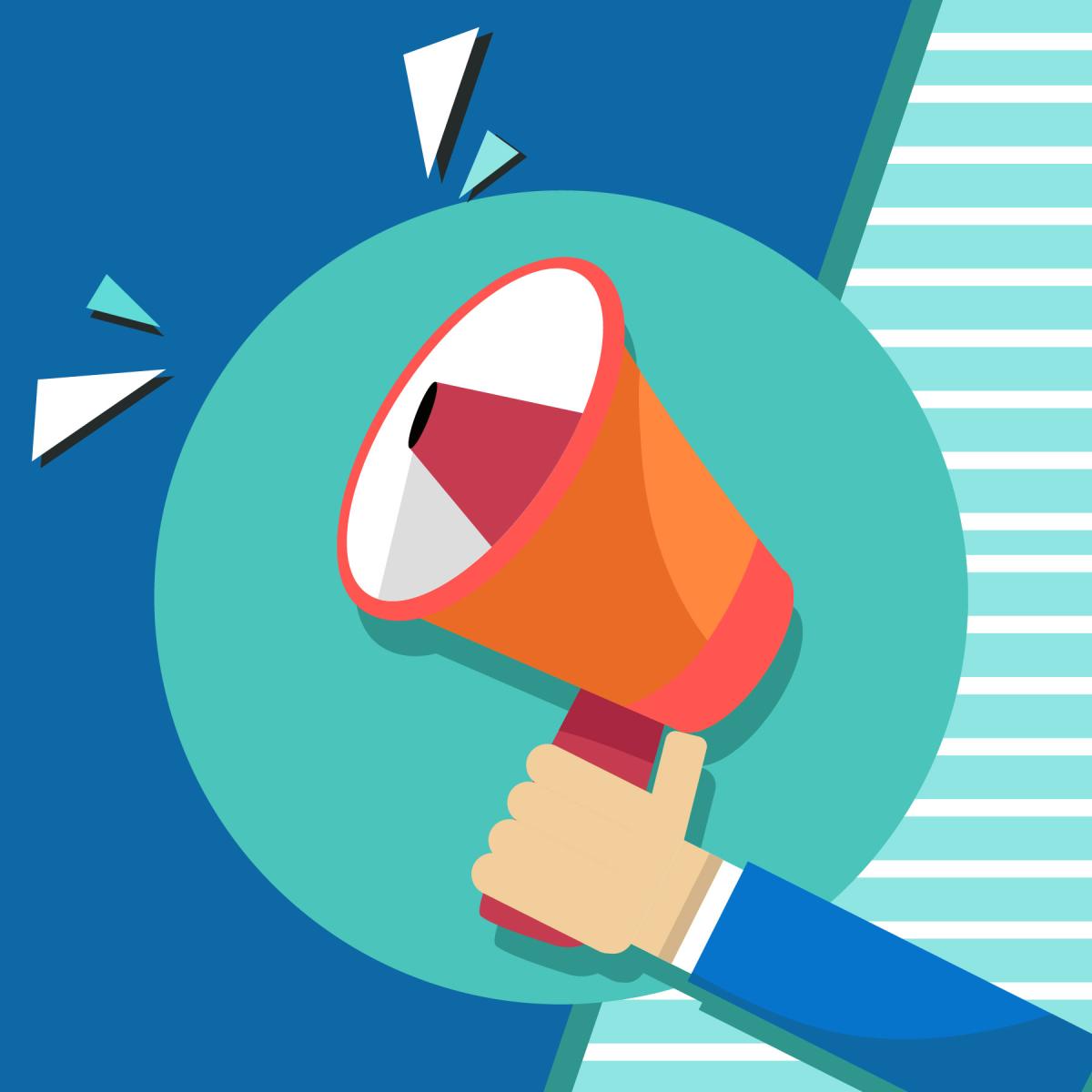 Graphic of person holding loudspeaker 