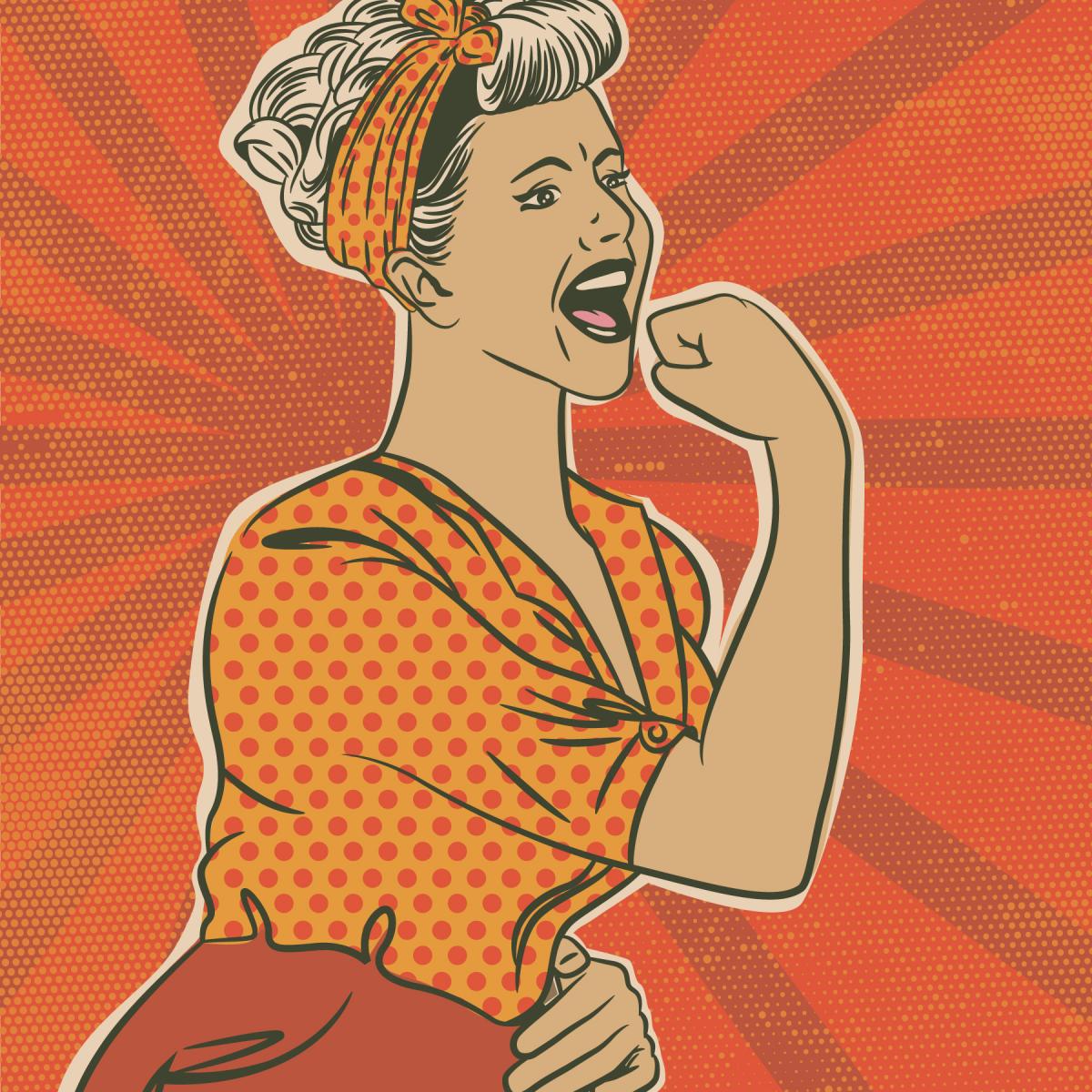 Cartoon of a woman flexing