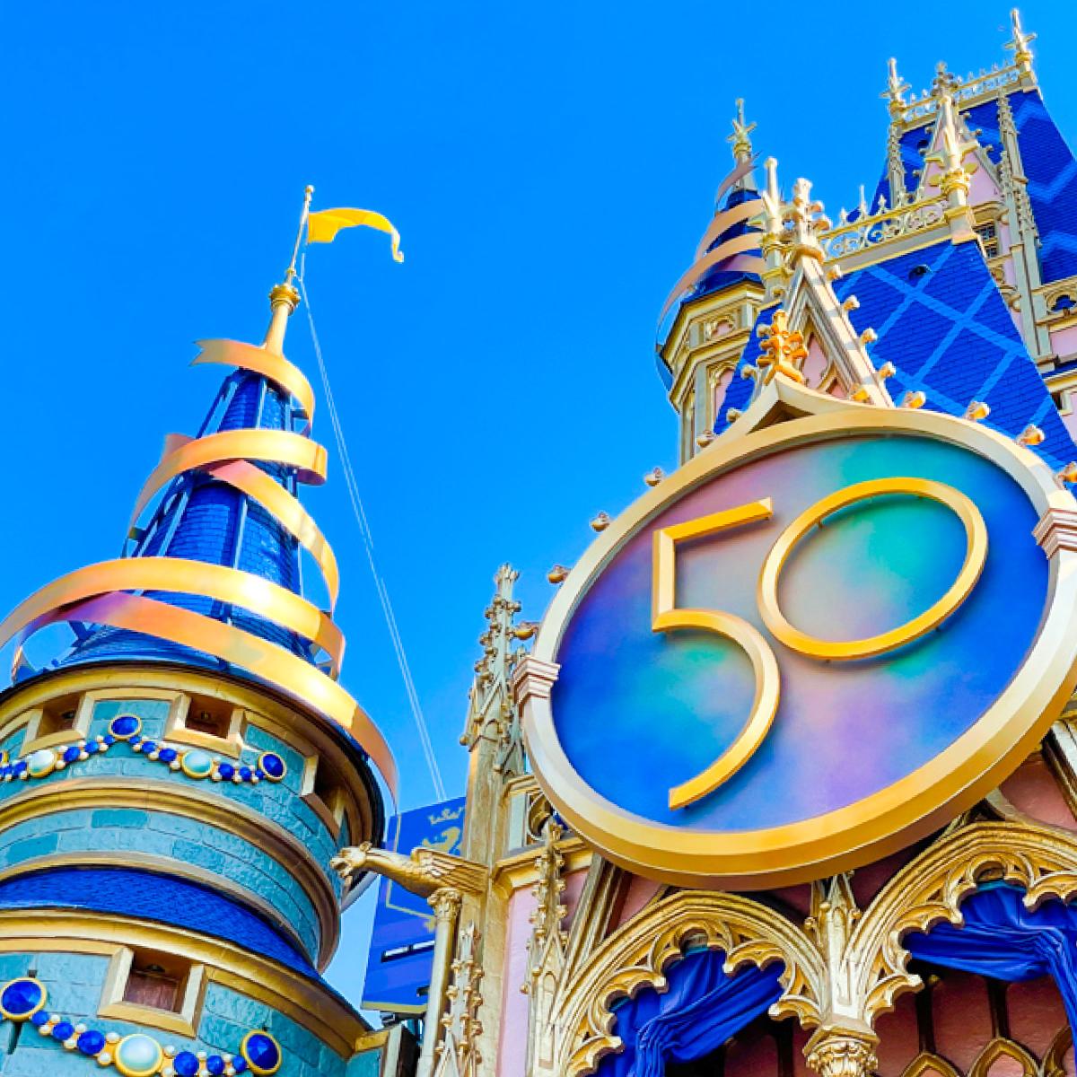 Castle with 50 sign on front