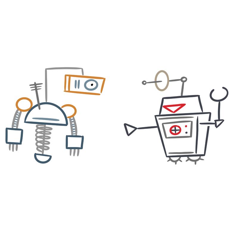 Two cartoon robots