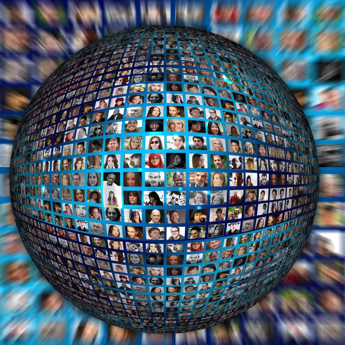 Globe with images of people