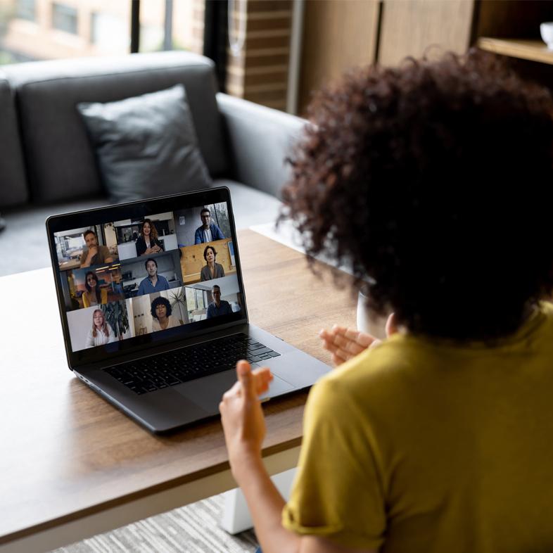 Woman at an in-home online interview