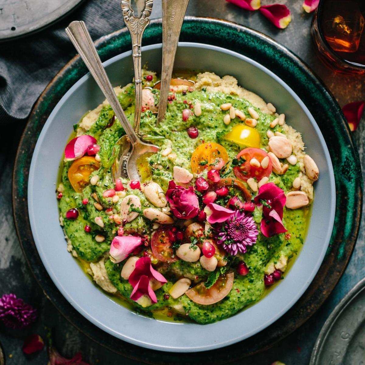 Dish garnished with edible flowers