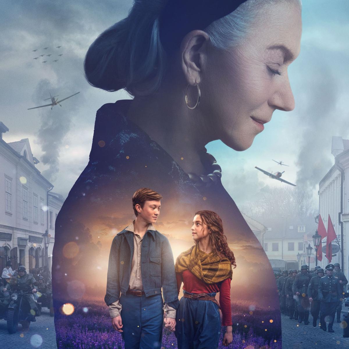 Older woman in background, teens in foreground during WWII