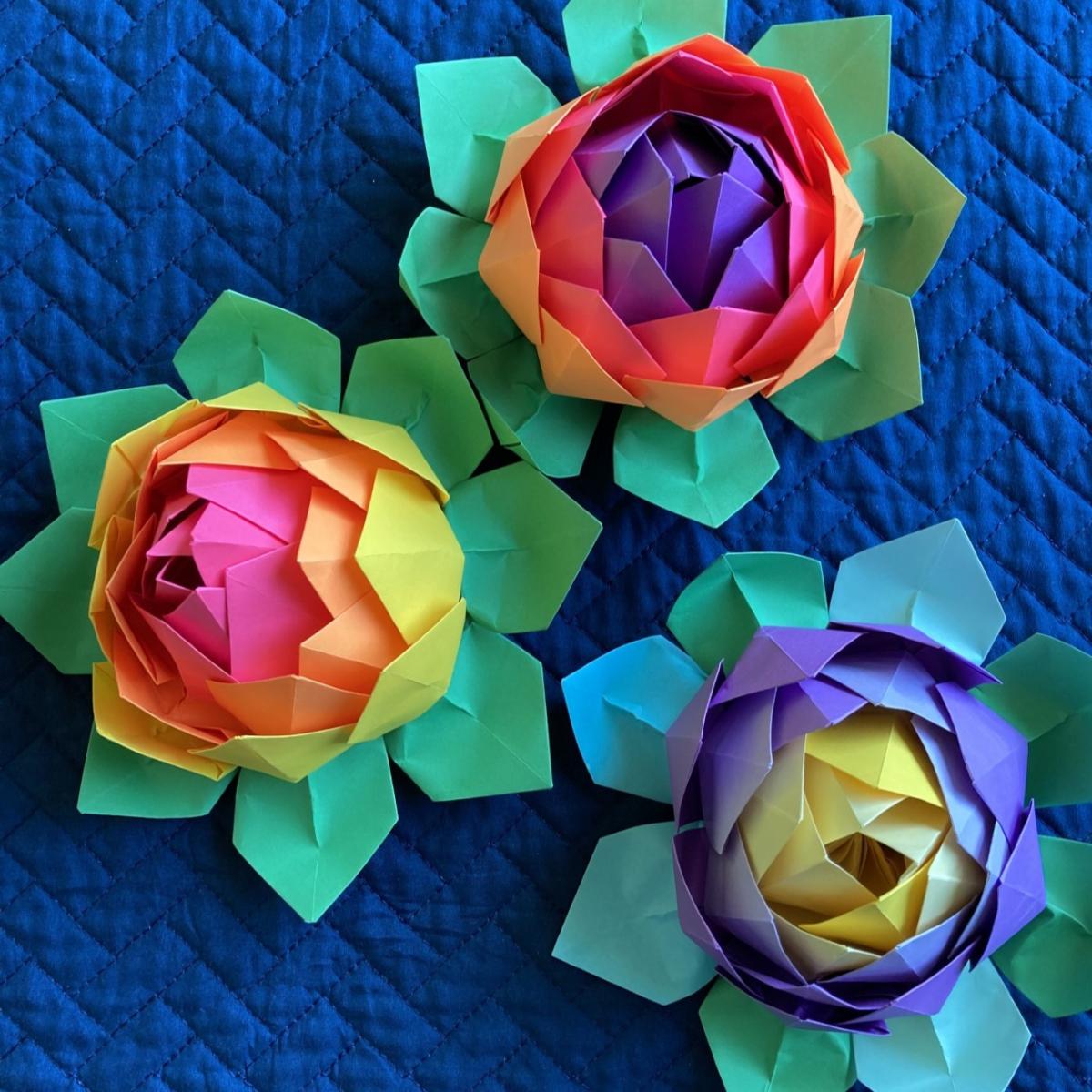Origami folded lotus flowers
