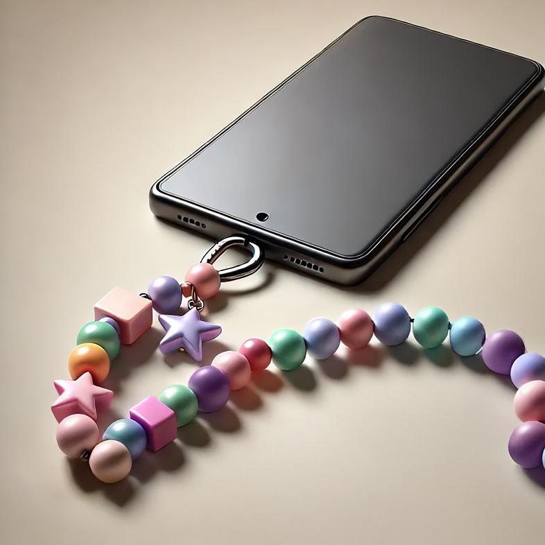 cell phone with beaded keychain