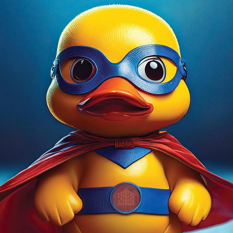 Rubber duck in super hero uniform
