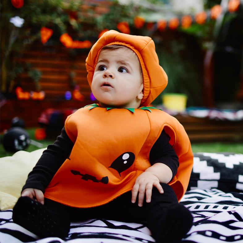 Baby in jack-o-lantern costume