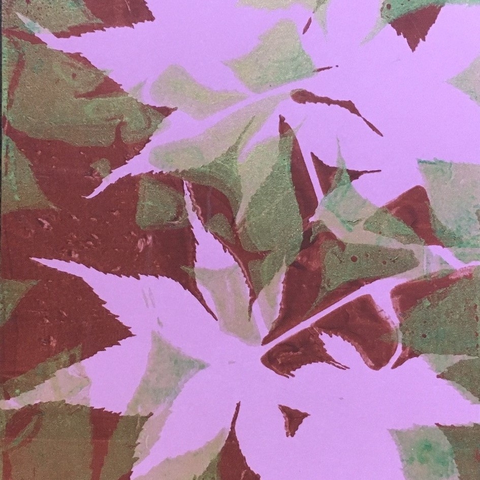 Gelatin print of leaves by Nancy Staszak