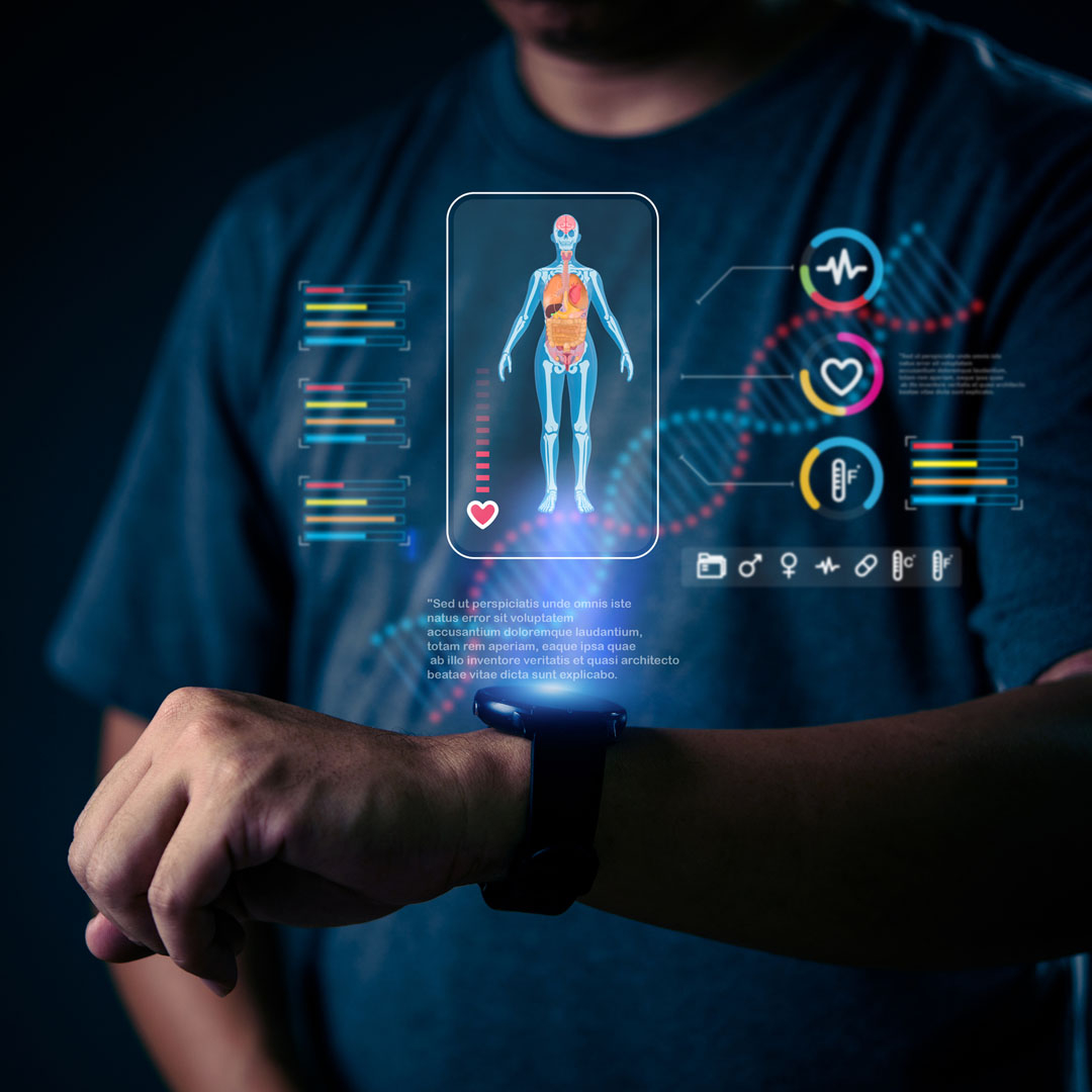 Smart watch displaying health stats and charts