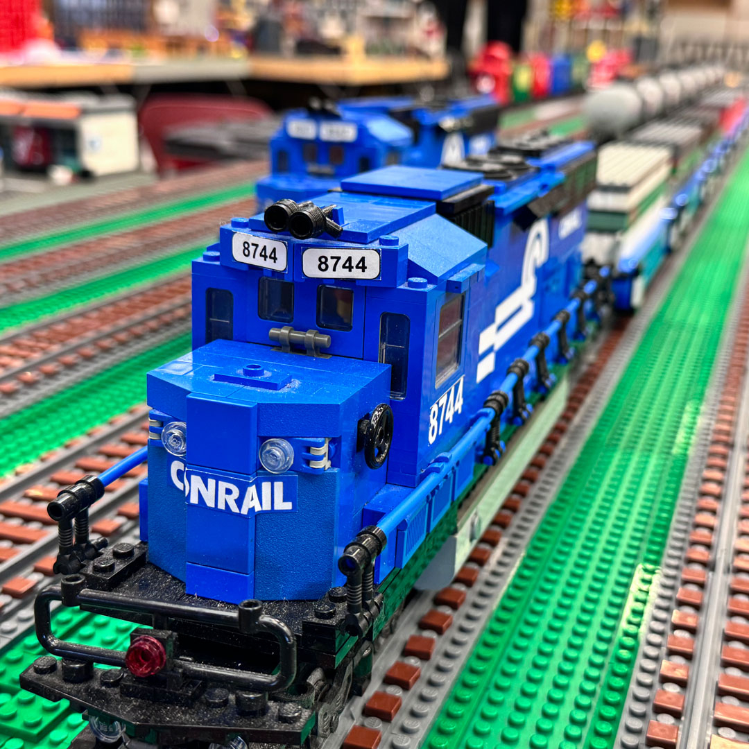 Lego train on tracks