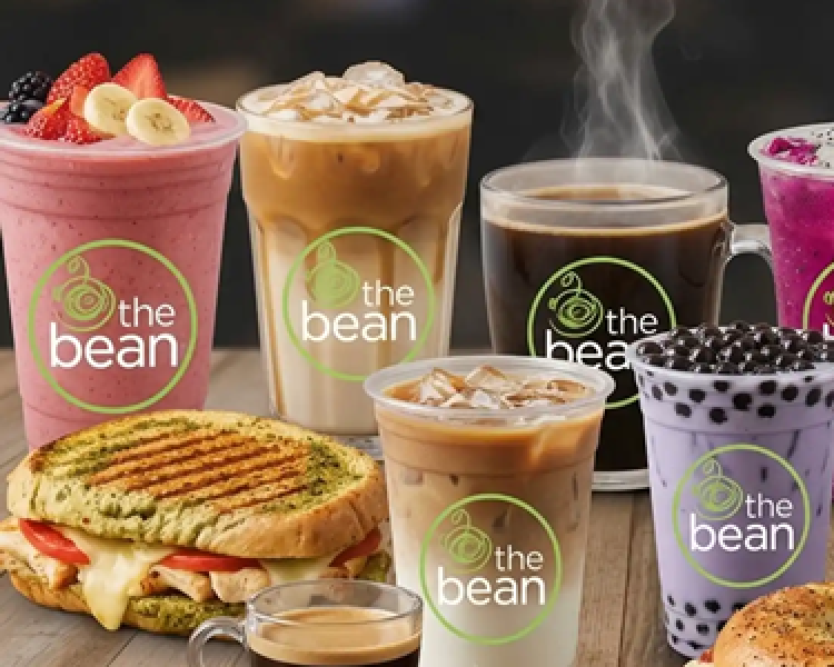 Smoothie, coffee, panini and other food items
